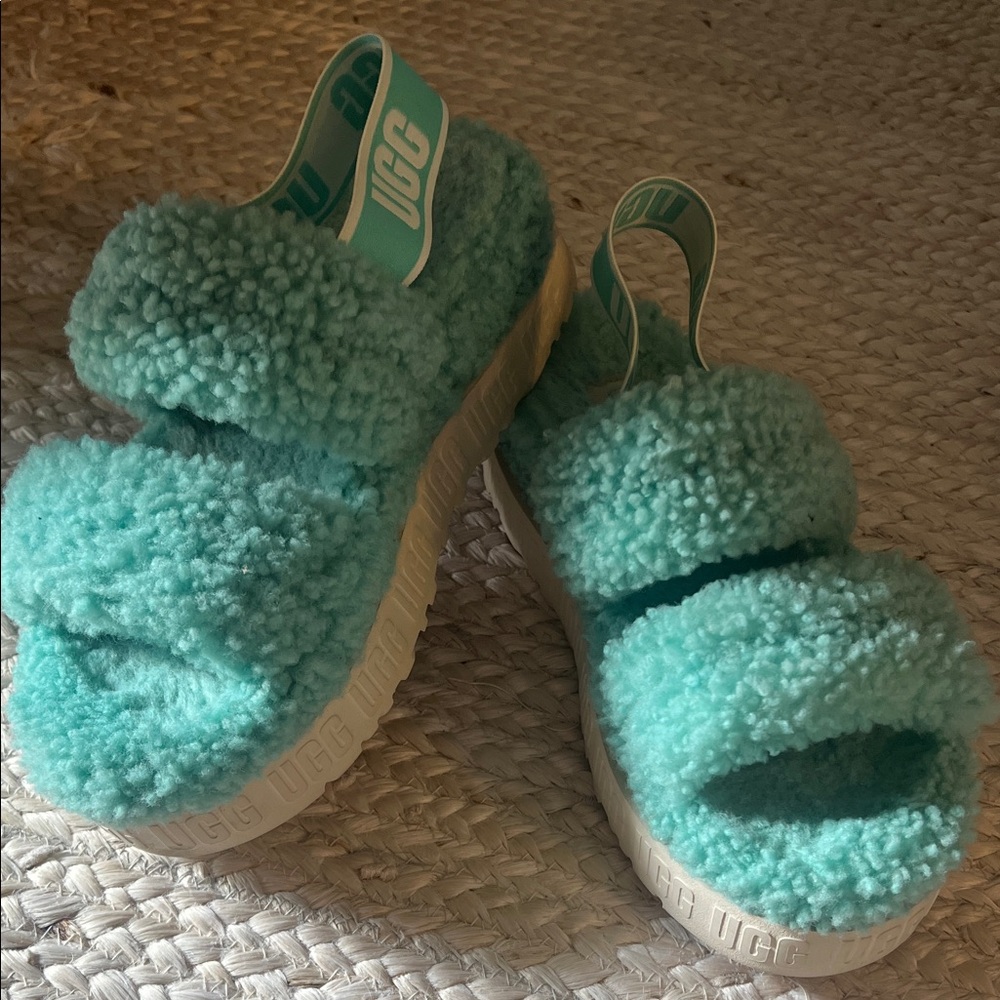 UGG Kids Aqua Fuzz Slingback Sandals